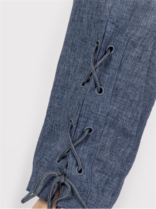 Linen-Blend Pull-Up Trousers with Chambray Effect EMPORIO ARMANI | EW000862AF12519UB092